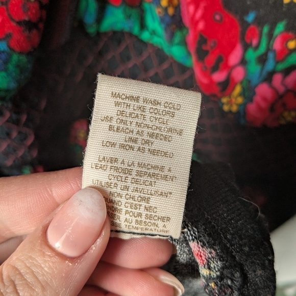 Free People black and floral print A-line V-neck mini dress - size M - Picture 4 of 6